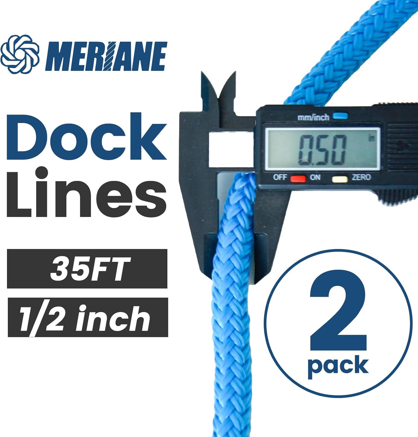 MERIANE 2 Pack Blue Boat Dock Lines Ropes, Marine-Grade Premium Double Braided Nylon Boat Lines, Boat Ropes with 12" Eyelet for Boat & Pontoon 1/2"/5/8" 25ft/35ft - Image 2