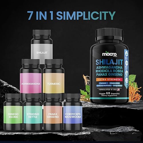 Miniatura 9 de Shilajit puro del Himalaya para hombres y mujeres, suplemento 8 en 1, cápsulas orgánicas de Shilajit del Himalaya con Ashwaganda, Rhodiola Rosea y