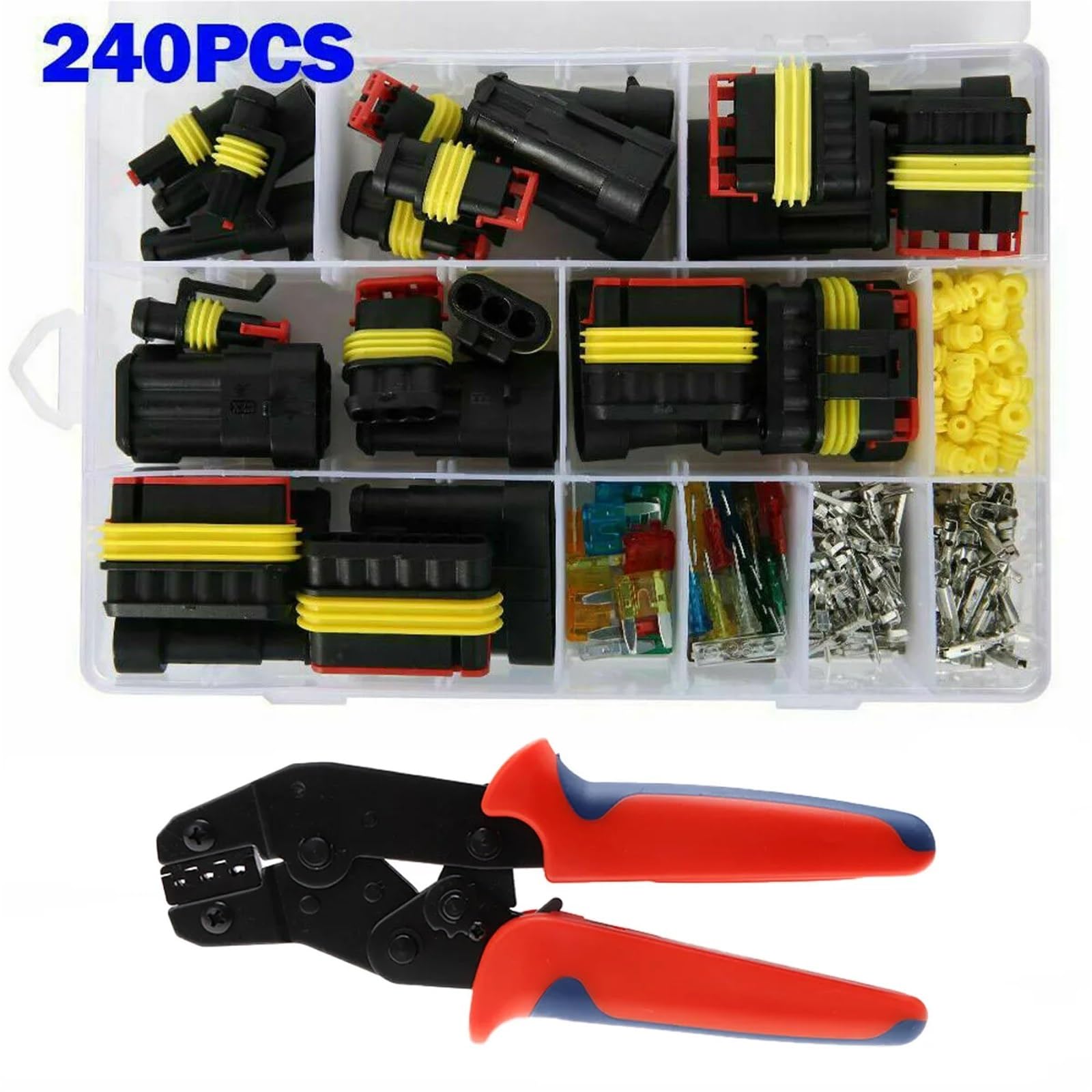708/408/352/240/296/15 conectores impermeables HID, sello marino, conector de cable eléctrico automotriz, arnés de camión (240 piezas con alicates)