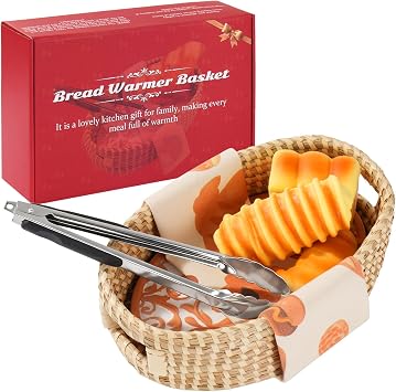 Bread Warmer Basket with Stone - Terracotta Bowl Keeps Bread Warm & Moist, Includes Linen Liner and Clips, Ideal Gift for Sourdough Bakers, Housewarming & WeddingsFlowers