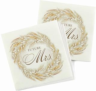 Hortense B. Hewitt Pack of 50 Dried Floral Wedding Bridal Shower Decorated Cocktail/Cake FUTURE MRS. 3-Ply Paper Napkins, 4.75-Inch (Folded)