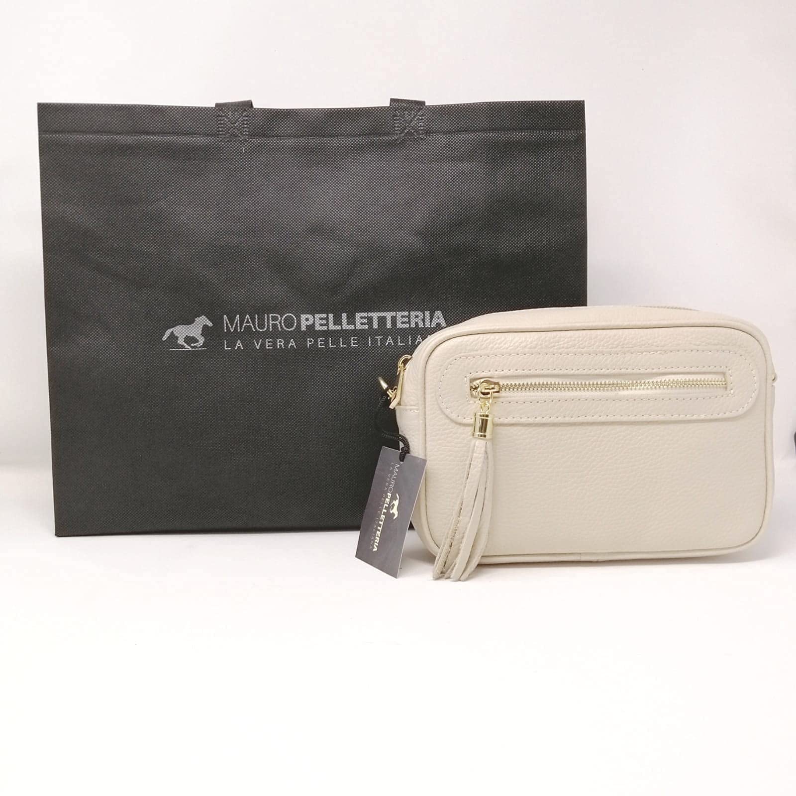 Bolso Bandolera Mujer Pequeño de Cuero, Ajustable, 2 Bolsillos con Cremallera Piel, Artesanía italiana, Joy