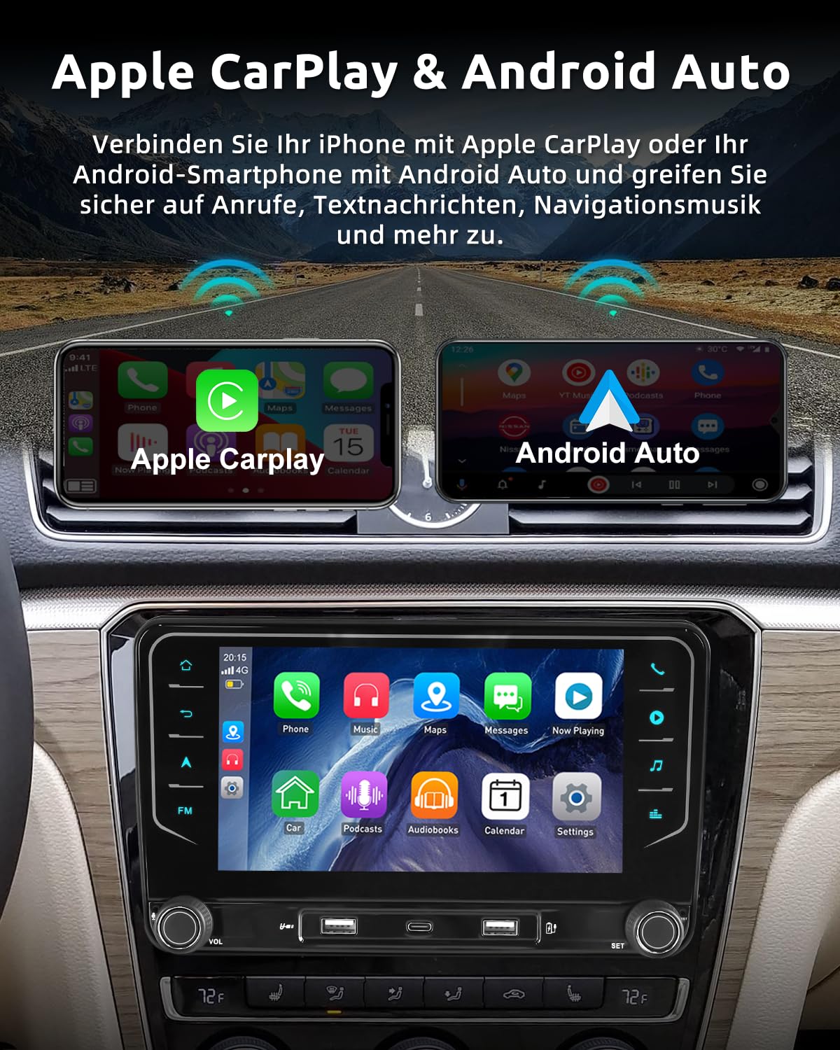 ESSGOO Android 15 4+64G 7 Zoll Wireless CarPlay Android Auto Für VW Golf