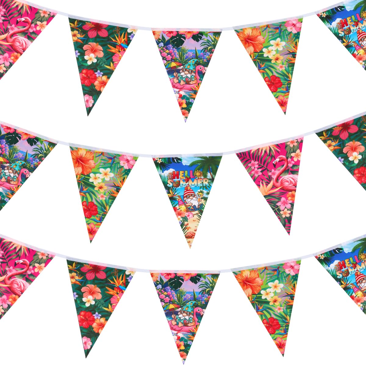 Nylon Fabric Hawaii Bunting Banner : Reusable Waterproof Bunting Flags for Home Garden Beach Tropical Party Decoration - 33ft/10M with 25pcs Flags
