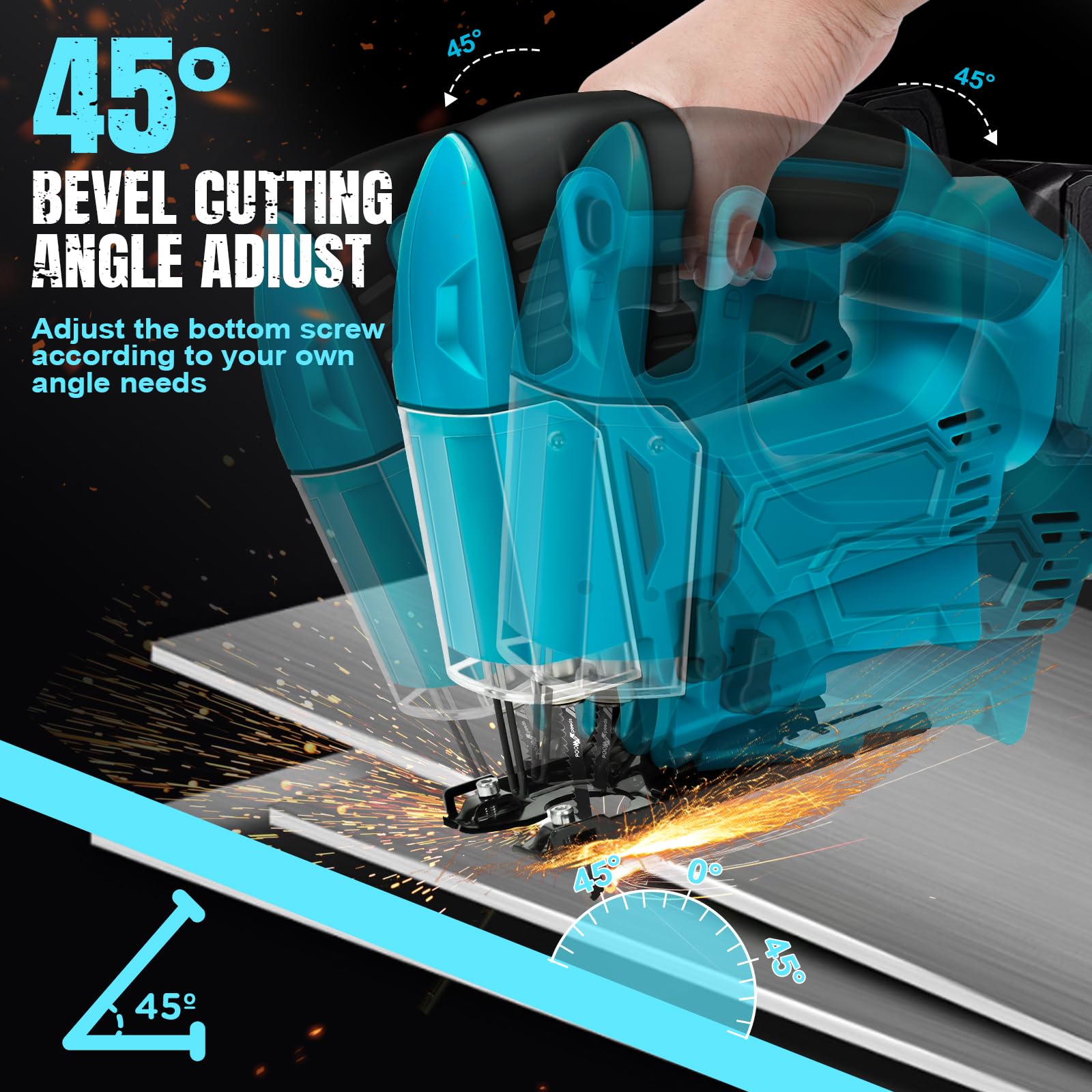 WingFly Seghetto Alternativo a Batteria per Makita 18V, Seghetto Alternativo Elettrico 2700 SPM con 10 Lame, Velocità variabile, Angolo Inclinato 0°-45° per Legno Plastica Metallo