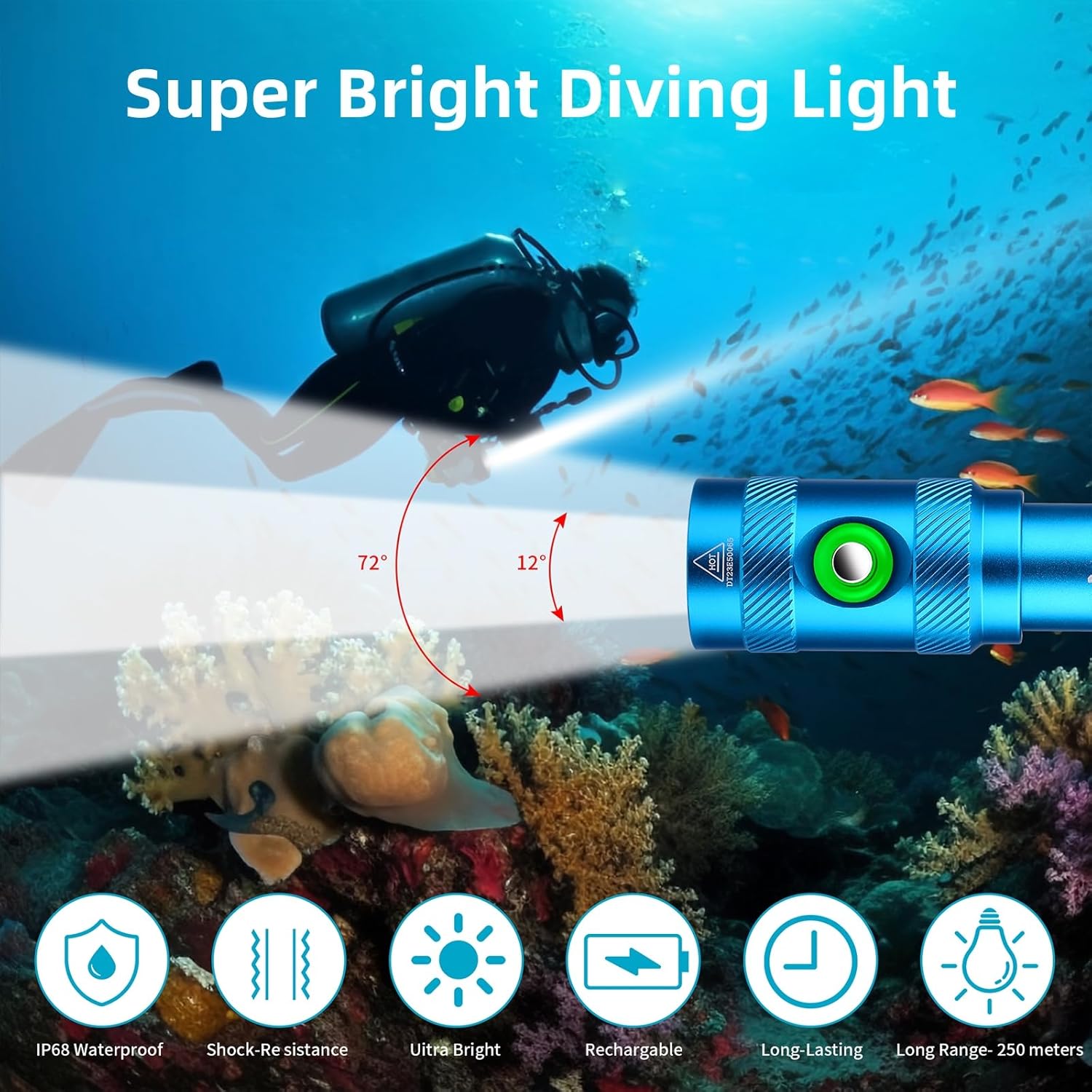WINDFIRE Scuba Dive Light Diving Flashlight Diving Headlamp Underater Headlamp Flashlight