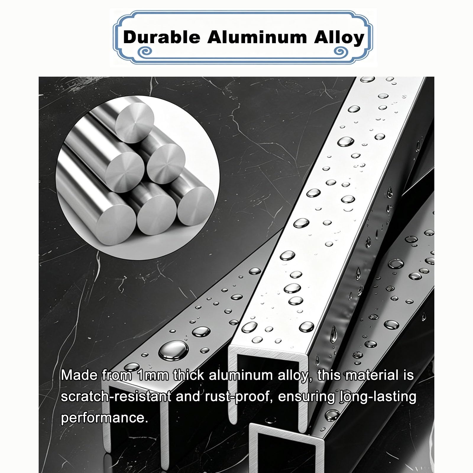 Perfil en U de aluminio negro para puerta de cristal de ducha