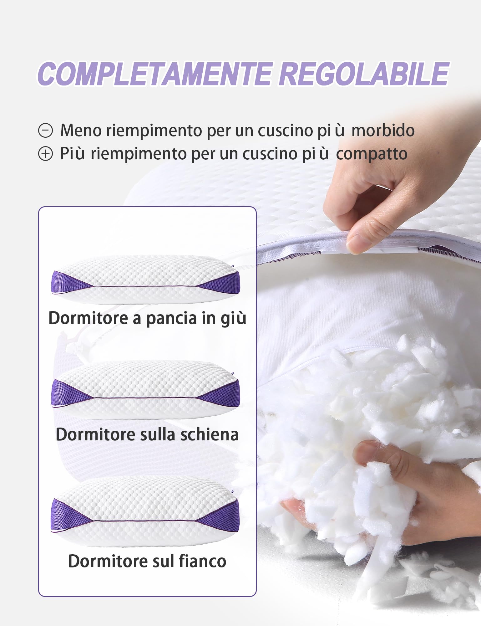 BPC Cuscino Letto 50x75 cm, Cuscino Memory Foam per Dormire con Altezza Regolabile, Doppia Faccia, Guanciale Cervicale Ergonomico, Traspirante e Ipoallergenico