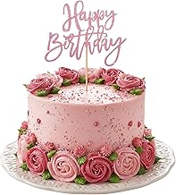 Pink Happy Birthday Cake Decoration Girl, Glitter Happy Birthday Decoration Cake, Pink Acrylic Cake Decoration Birthday Cake Decoration Girl