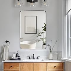 Black Bathroom Mirror 24X36 Inch Rounded Rectangle Wall Mirror Stainless Steel Metal Frame Vanity Mirror Anti-Rust for Entryway