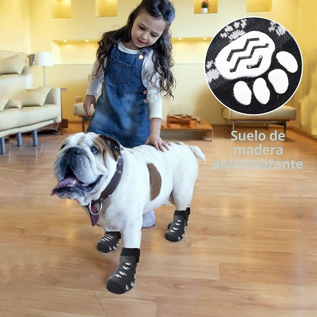 Foto 5 de 7 de Monlida Calcetines Antideslizantes para Perros con Protectores de Patas,Calcetines Antideslizantes de Doble…