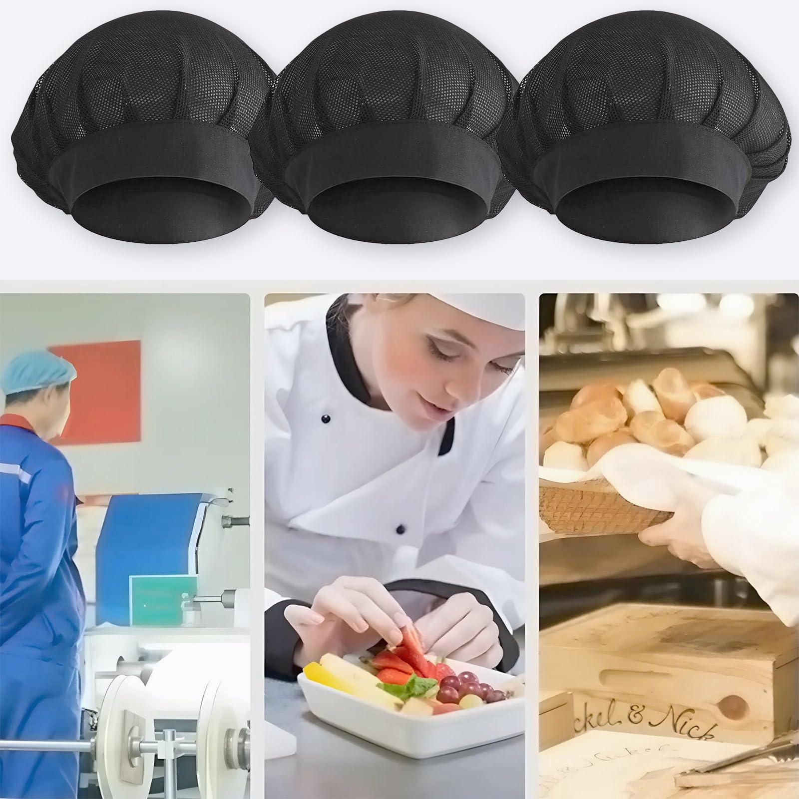 Cappello da Cuoco Elastico 3 Pezzi Rete per Capelli Cucina Ristorazione