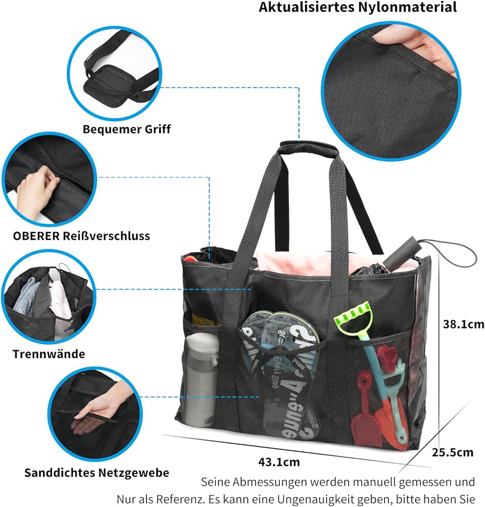 Grand Sac De Plage Avec Fermeture Éclair - Sac De Bain Étanche[J3742] - Bagagerie