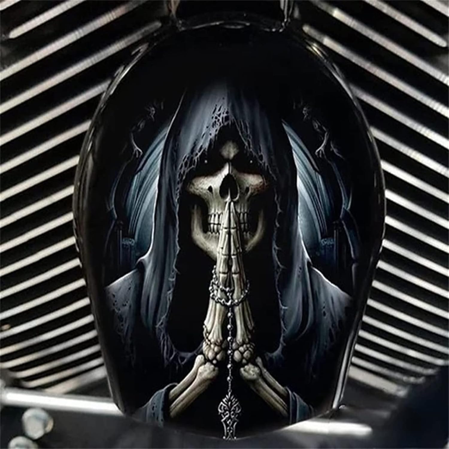 Motorcycle Cowbell Horn Cover Decoration,Motorcycle Cowbell Horn Cover,Reaper Decoration,Halloween Motorcycle Decoration (Prayer for the Dead)
