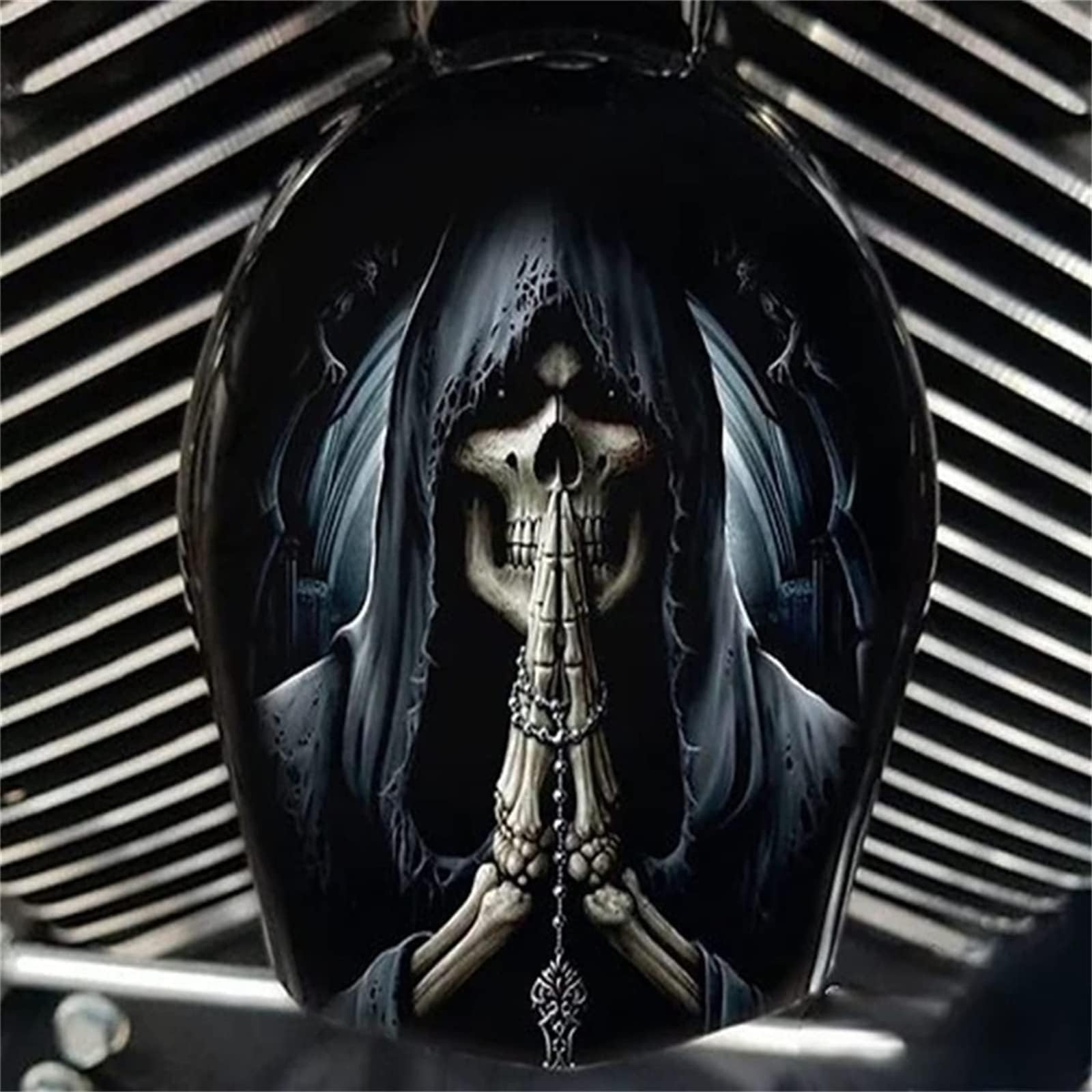 Motorcycle Cowbell Horn Cover Decoration,Motorcycle Cowbell Horn Cover,Reaper Decoration,Halloween Motorcycle Decoration (Prayer for the Dead)
