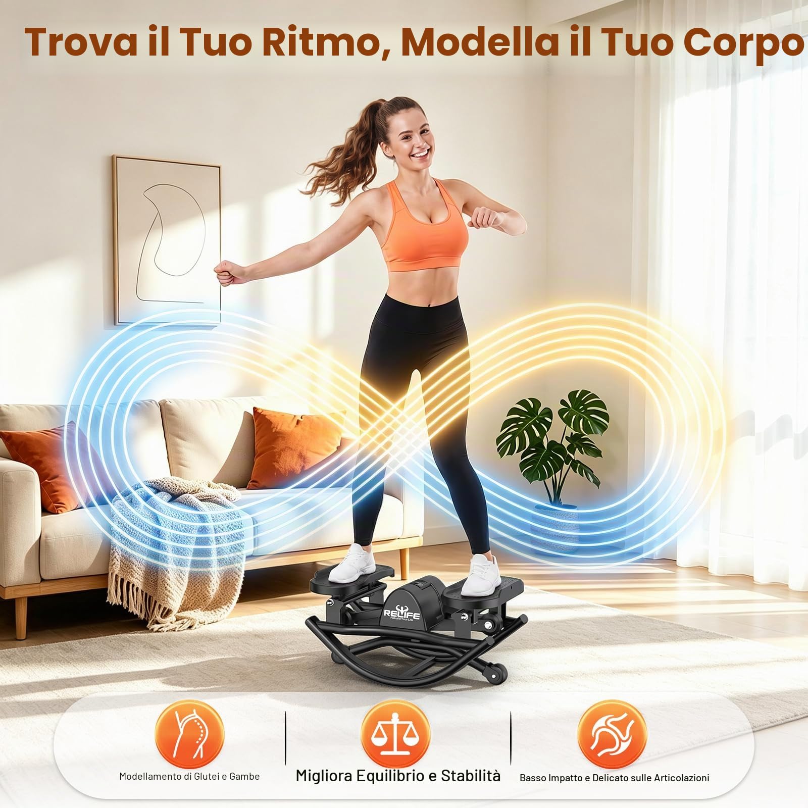 RELIFE REBUILD YOUR LIFE Stepper oscillante per uso domestico Oscillazione laterale Movimento 3D Stepper oscillante a basso impatto per fianchi, gambe e glutei ideale per casa e appartamento