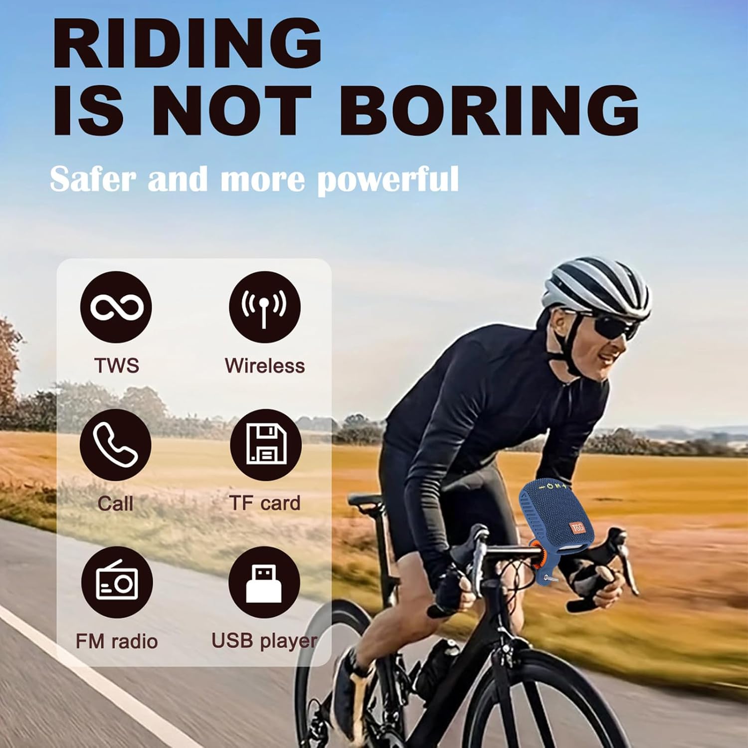 T&G Bluetooth Bike Speaker, Wireless Portable Ebike Speaker with Stable Handlebar Mount, IPX5 Waterproof, Mini Loud Speaker for Motorcycle & MTB, Supports TWS & FM Radio, Cycling Accessories, Gifts