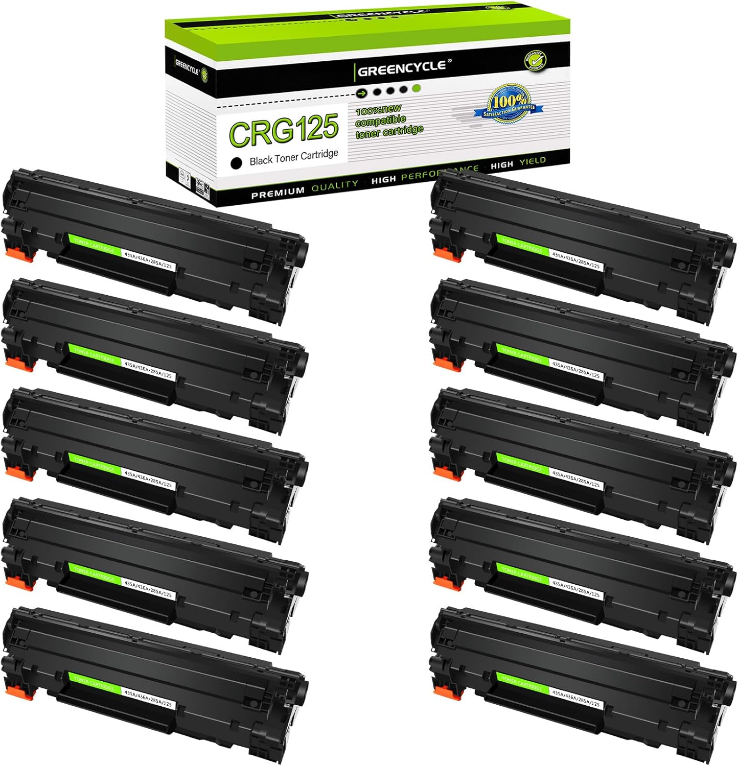 greencycle 10 Pack Compatible for Canon 125 3484B001AA Cartridge 125 CRG 125 C125 Black Toner Cartridge for ImageClass LBP6000 LBP6030w MF3010 Laser Printer