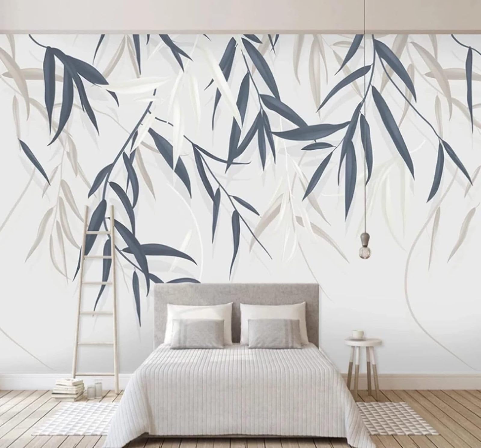 XLMING Retro Hand Drawn Minimalist Plants Leaves 3D Wallpaper Luxury Silk Study Dining Feature Sofa Grey Bedroom Living Room Tv Decorative Wall-350cm×256cm