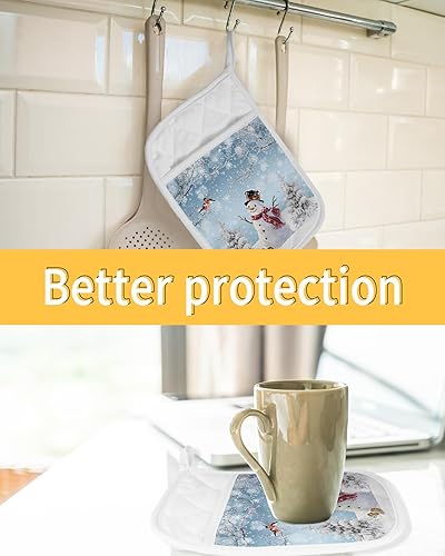 Miniatura 7 de Winter Snowman 3Pcs Pot Holders for Kitchen,Non Slip & Heat Insulation Terry Cloth Potholder Set with Pocket,Thick Hot Pad Oven Mitts Trivet Coaster