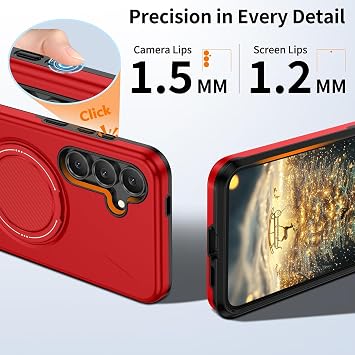 Rongep [Mag-Forge] Samsung Galaxy S25 FE için Kılıf 360° Dönebilen Standlı [MagSafe ile Uyumlu] S25 FE Koruyucu Güçlü Manyetikli PC+TPU Tasarım Darbelere Dayanıklı Samsung S25 FE Kılıfı (Kırmızı)