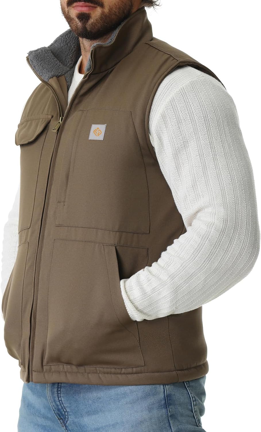 Men's Loose Fit Washed Duck Fleece-Lined Waterproof Workwear Mock-Neck Vest - Image 5