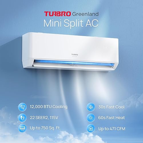 Vista 23 de TURBRO Mini inversor dividido sin conductos de 18,000 BTU con bomba de calor, 22 SEER2, 230 V, habilitado para WiFi, enfría hasta 1,000 pies