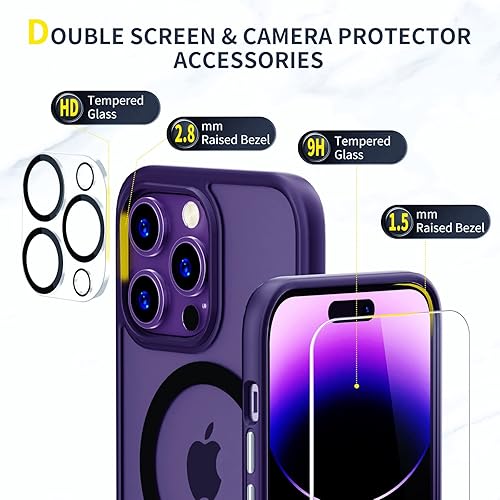 Miniatura 2 de Huffii Funda magnética para iPhone 14 Pro Max para MagSafe 2 lentes de cámara + 2 protectores de pantalla Funda delgada mate para iPhone 14 Promax
