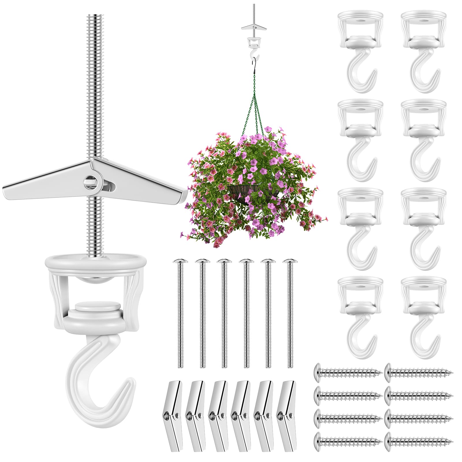 Set Of 4 Ceiling Swivel Hooks – Heavy-Duty Metal Plant Hangers, 25 Lbs Capacity, Indoor/Outdoor Use