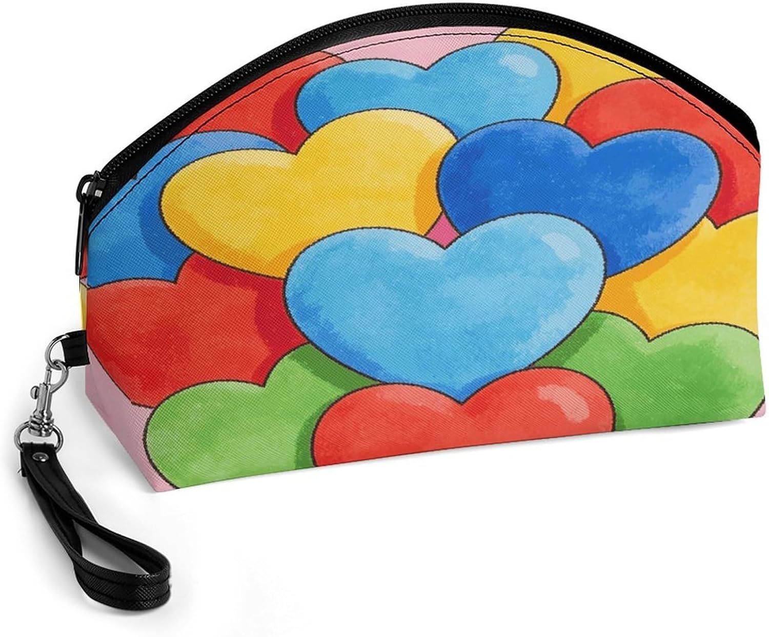 Colorful Heart Lovely Cute Pink Makeup Bag Large Capacity Cosmetic Bag for Women Portable Toiletry Bags for Skincare Water-resistant Cosmetic Case PU Leather Travel Cosmetic Organizer