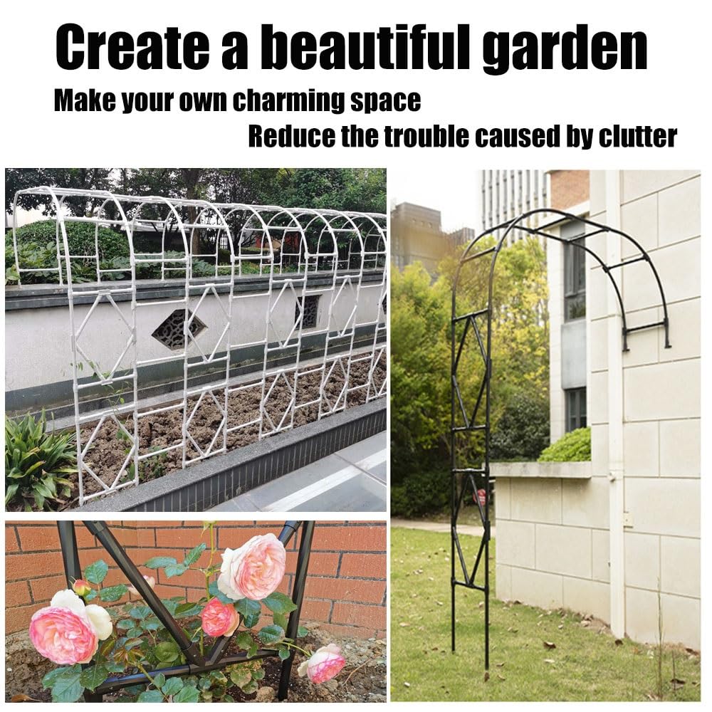 Pawilon ogrodowy, metalowa pergola, półłuk ogrodowy do roślin pnących na zewnątrz, stojak łukowy na taras, ogród, trawnik, szerokość 10 cm 5,0 cm 5,9 ' 6,9 ' 7,9 ' 9,2 ', wysokość 7,9 cala (czarny, 18