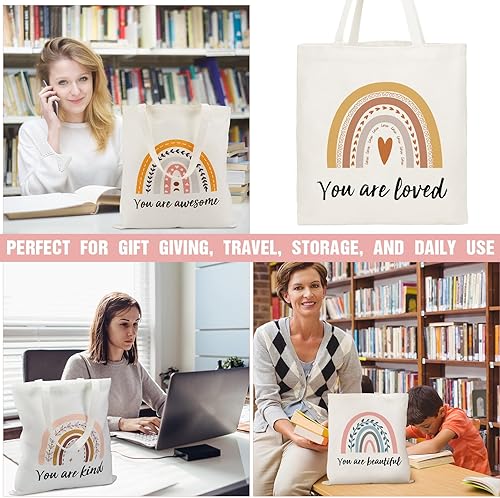 Miniatura 7 de Cunno 4 bolsas de lona arcoíris para empleados y profesores, regalos inspiradores, bolsa bohemia de regreso a la escuela, regalo de agradecimiento