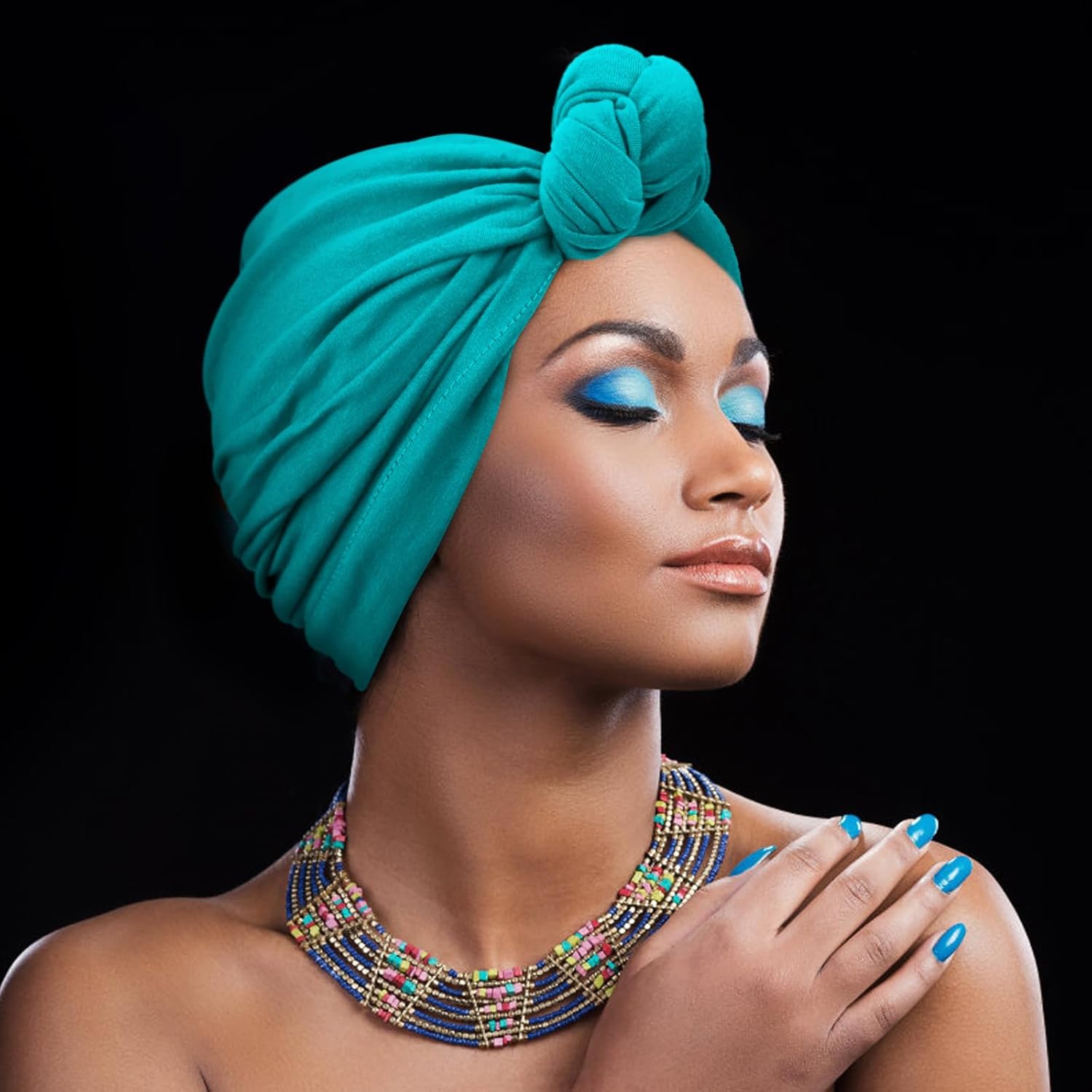 DRESHOW 5 Pack Knotted Headwraps for Women African Turban Pre-Knotted Beanie Headwraps Hair Covers - Image 2