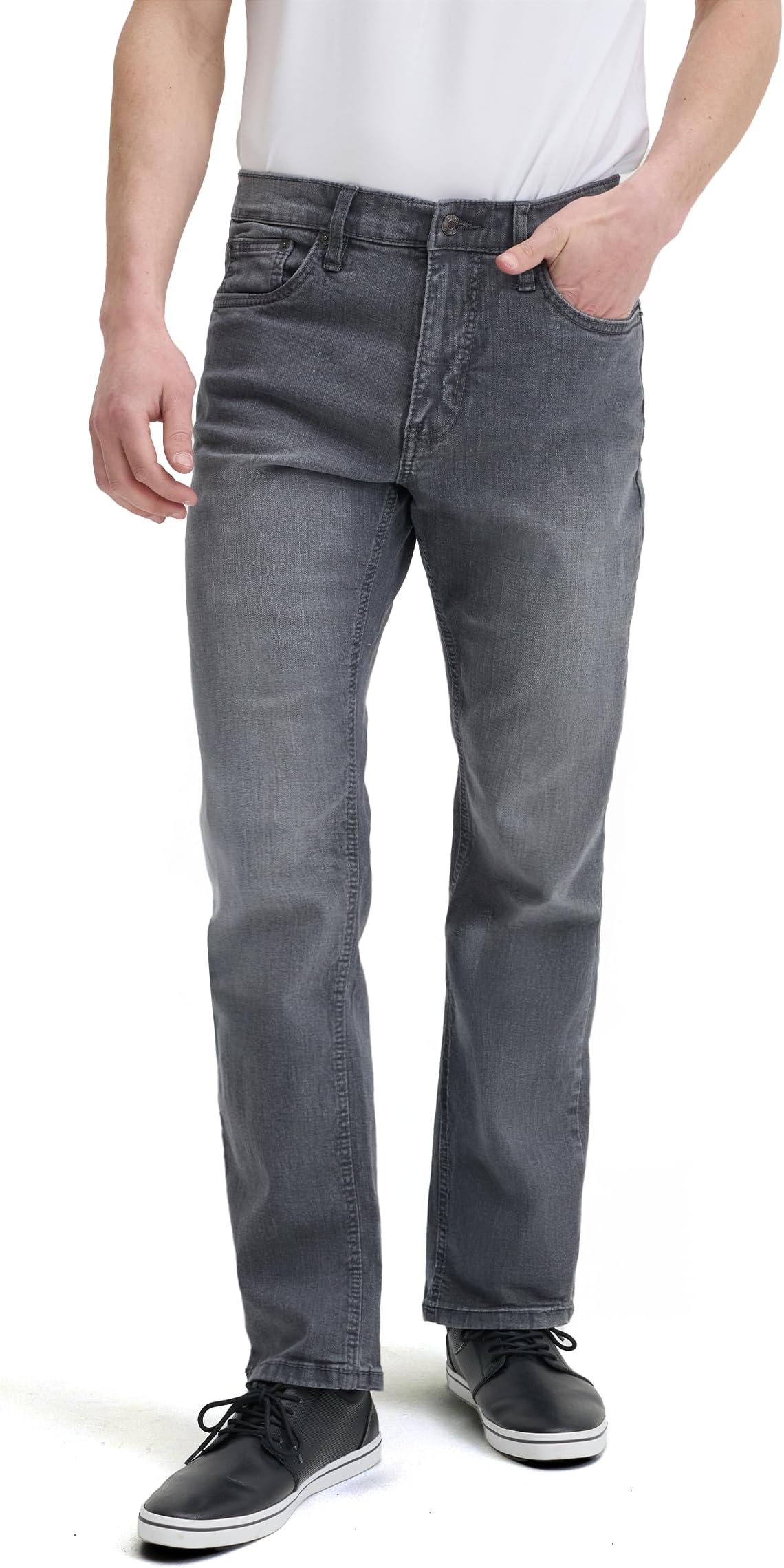 Mens Jeans Relaxed Fit – Straight Leg Stretch Jeans for Men – Ultimate Comfort Superflex Pants, Grey, 40W x 30L
