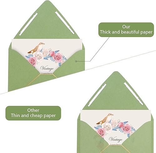 Miniatura 6 de Sobres A7 verde salvia de 5 x 7 con borde dorado, paquete de 25, para tarjetas de 5 x 7, autosellado rápido, para bodas, invitaciones, fotos,