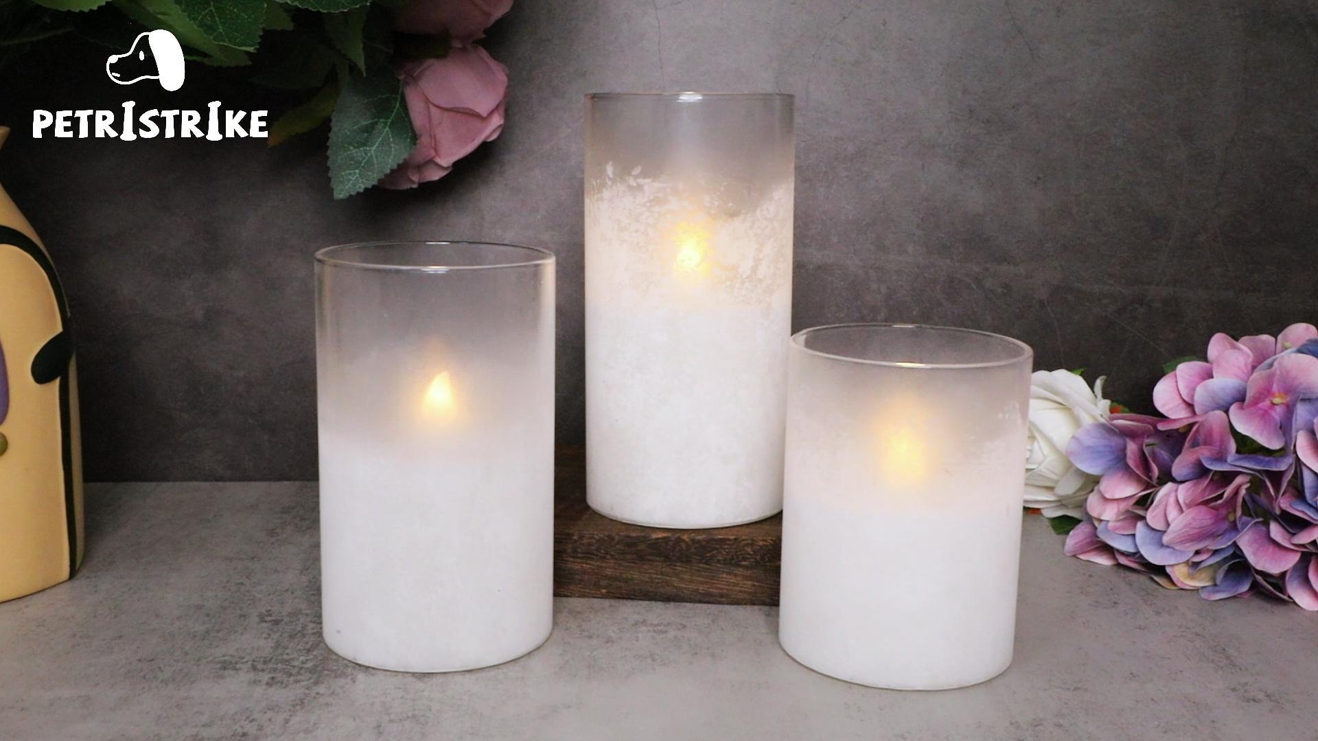 Image of White Flameless Candles with Timer, Battery Operated Led Glass Pillar Candles for Home Decorations, Wedding, Centerpiece, Holiday Party
