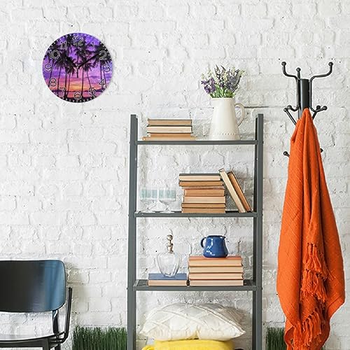 Miniatura 4 de ALAZA Purple Sunset Palm Trees on The Beach Wall Clock Battery Operated Non Ticking Silent Quartz Analog Rustic Farmhouse Round Clock Retro Decor