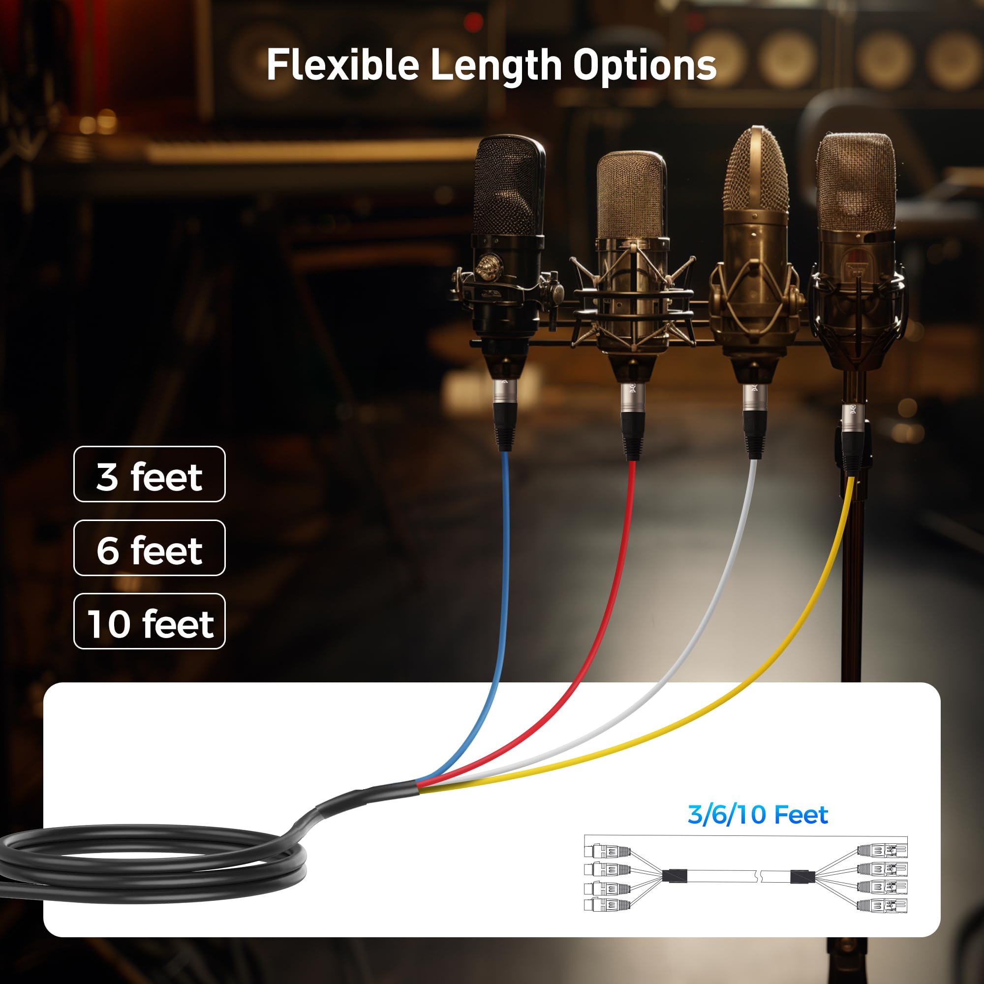 Cable Matters Câble serpent XLR mâle vers XLR femelle/XLR 3 m - Connectivité audio professionnelle avec blindage et canaux à code couleur