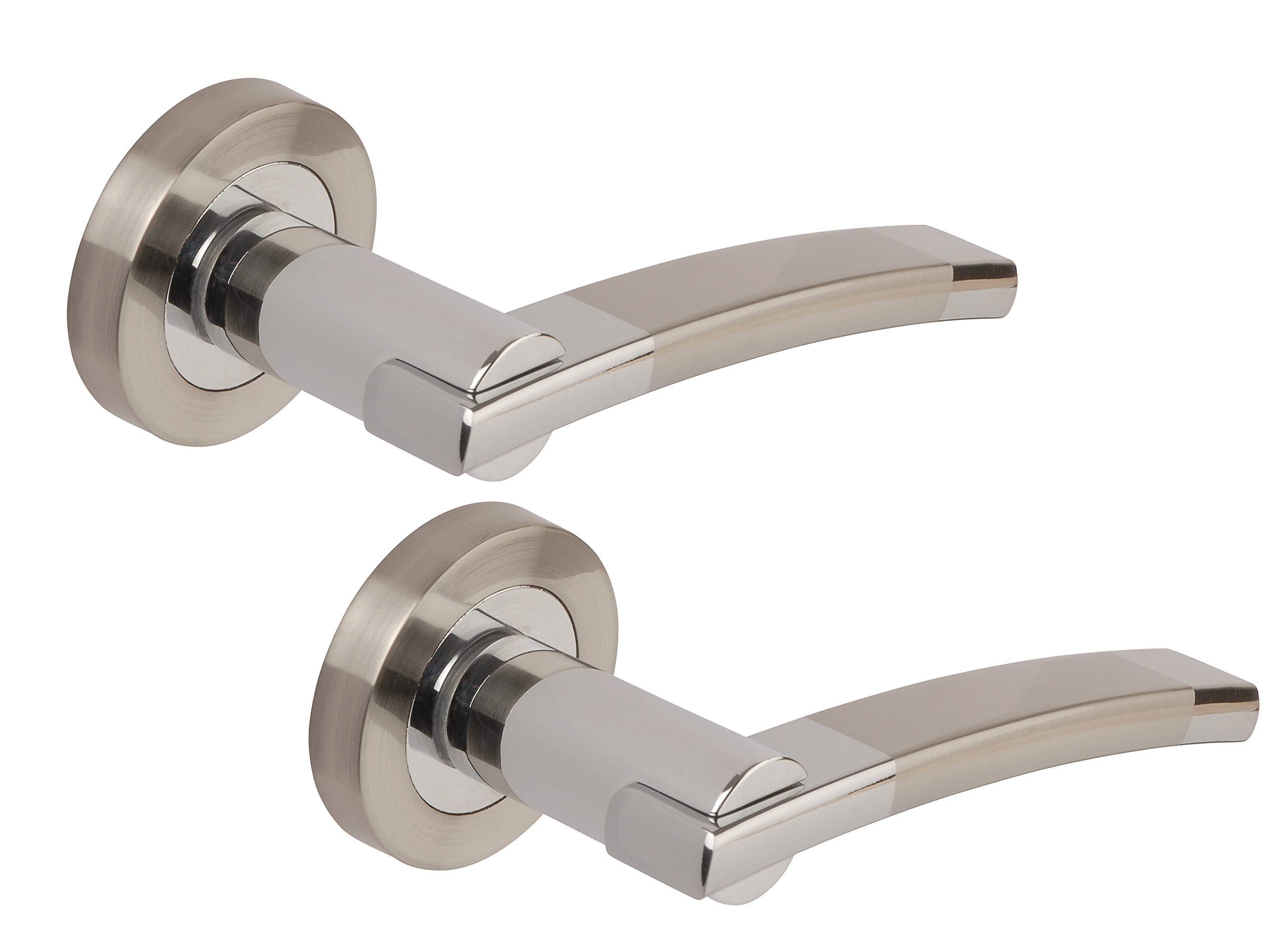 Excel DH3635 Orpheus Passage Door Handles on Round Rose, Duel Satin Nickel/Polished Chrome