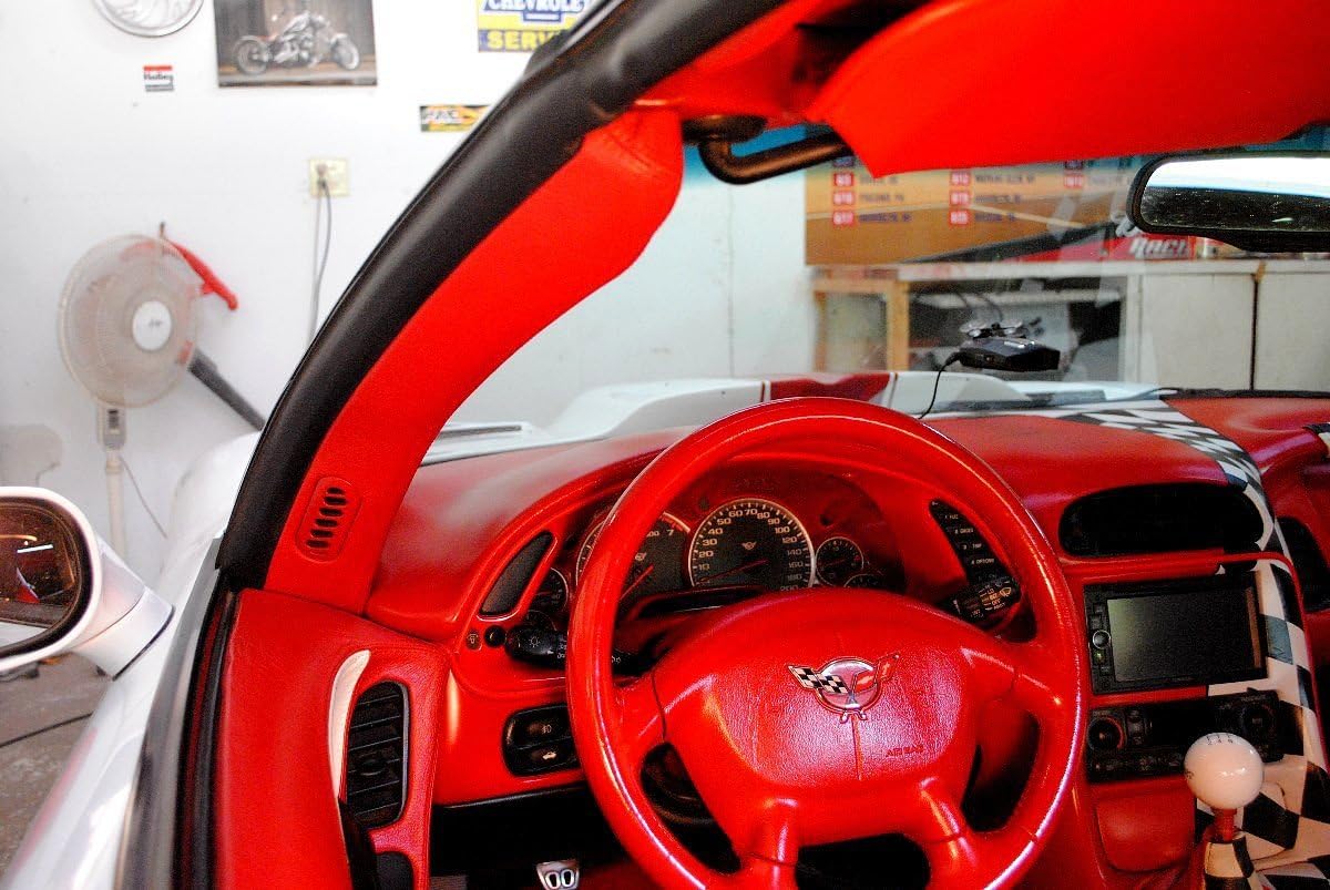 RedlineGoods A-Pillar Covers Compatible with Chevrolet Corvette C5 1997-04. Tailor Made - not Universal. Genuine top-Grade Italian Black Leather with Black Thread