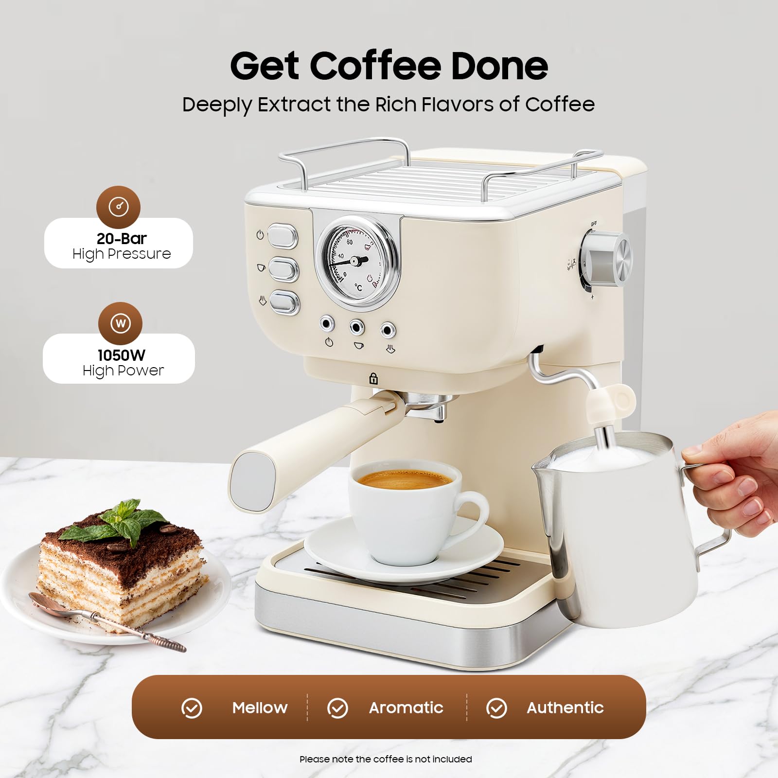 Macchina per caffè espresso 20 bar, macchina per caffè espresso con montalatte 1,5 l, mini macchina per caffè espresso per moka, latte, caramello macchiato, cappuccino