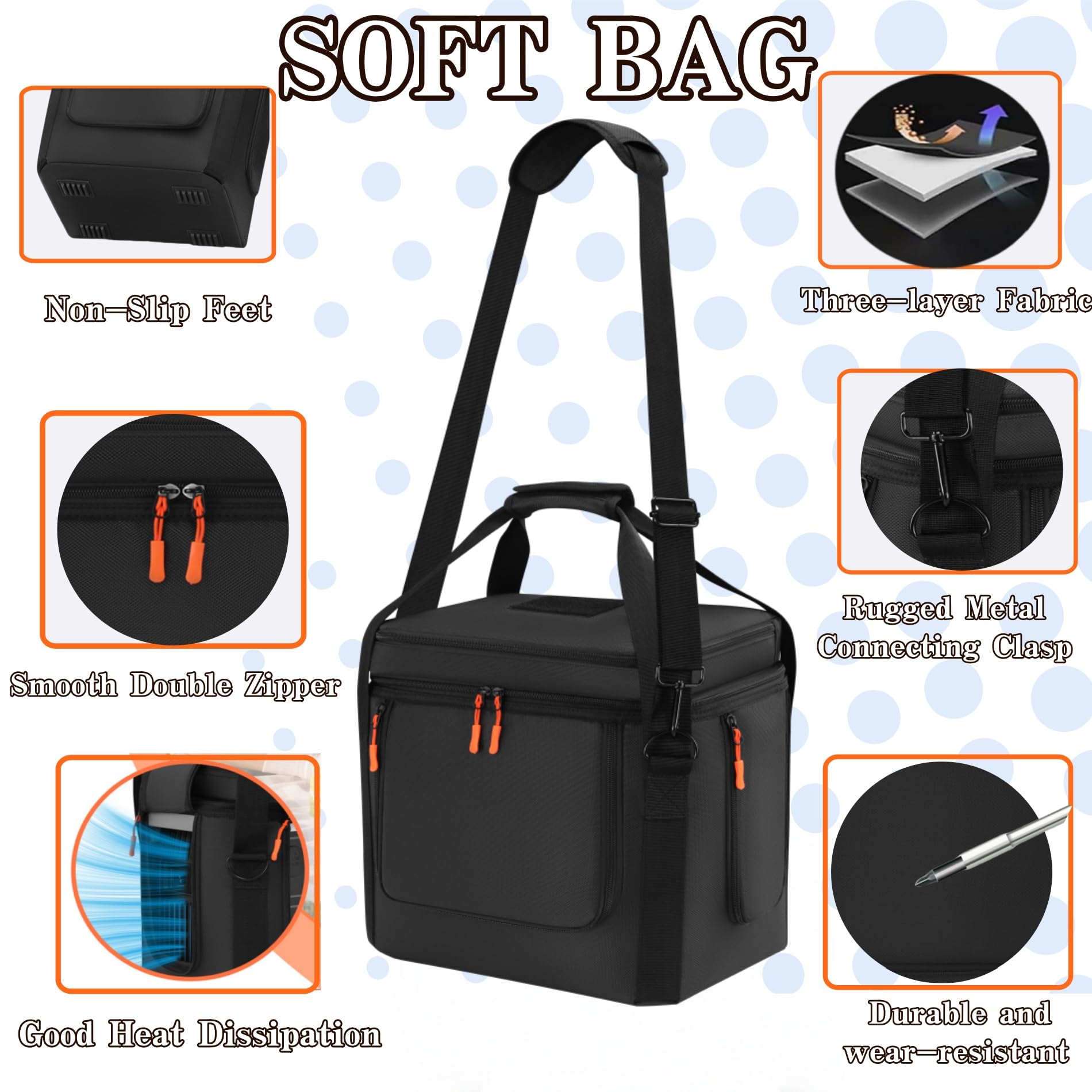Tragbare Powerstation-Tasche kompatibel mit Anker SOLIX C1000/C800/C800 Plus - Schnellzugriff-Tragetasche mit Schultergurt und mehreren Taschen (Schwarz)
