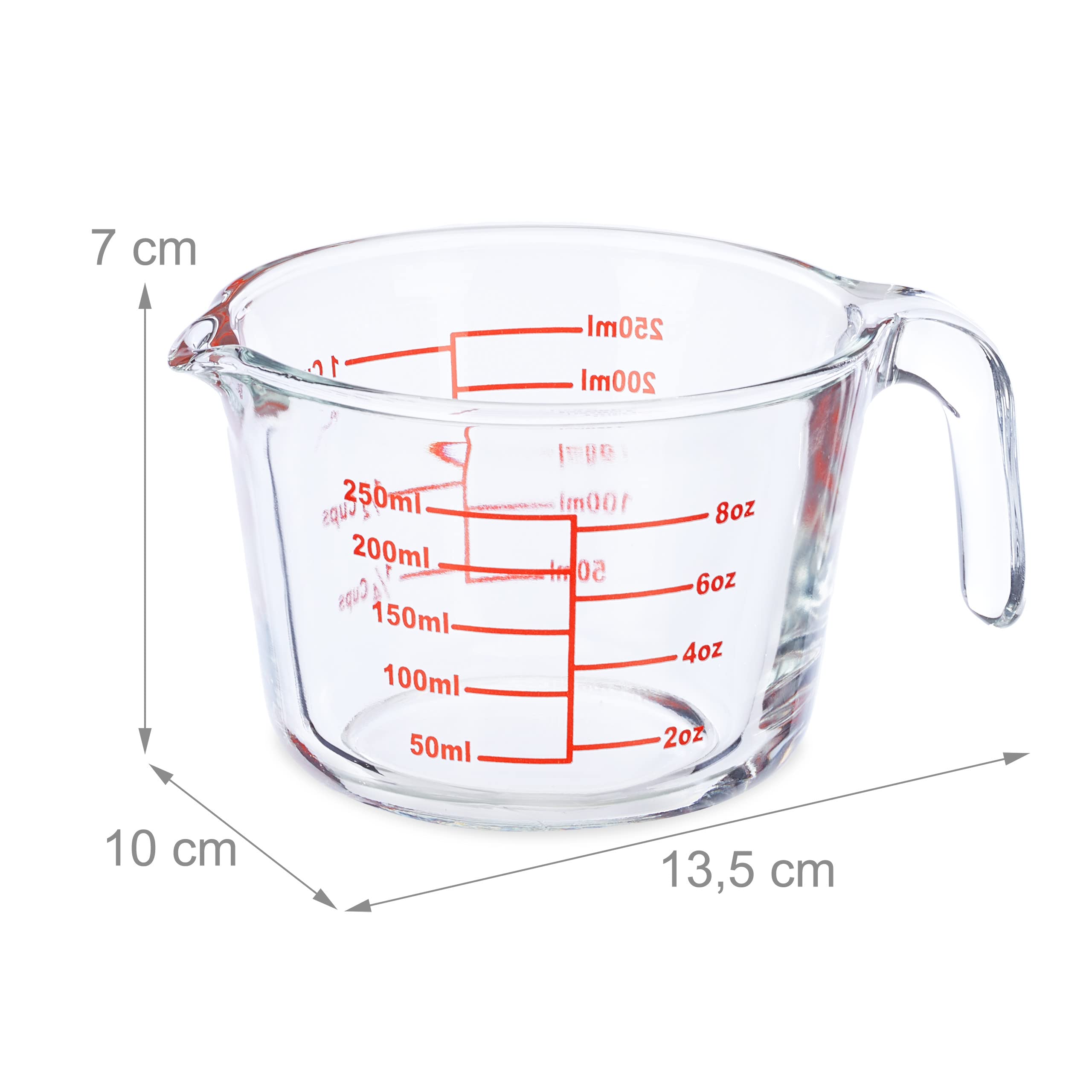 Relaxdays Glass Measuring Jug, 250 ml, Heat Resistant, Microwave Safe, Milliletres, Ounces & Cups, Transparent - Image 4