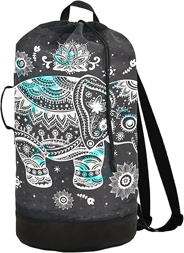 Bolsa de lavandería de elefante, mochila grande y resistente con correas ajustables para el hombro para viajes, organizador de ropa sucia para