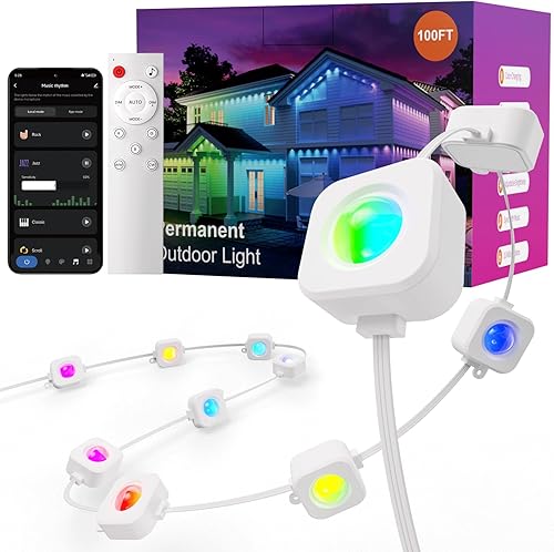 Miniatura 8 de Luces permanentes para exteriores, luces RGB para exteriores de 150 pies para decoración de casa, iluminación de aleros inteligentes, tira LED