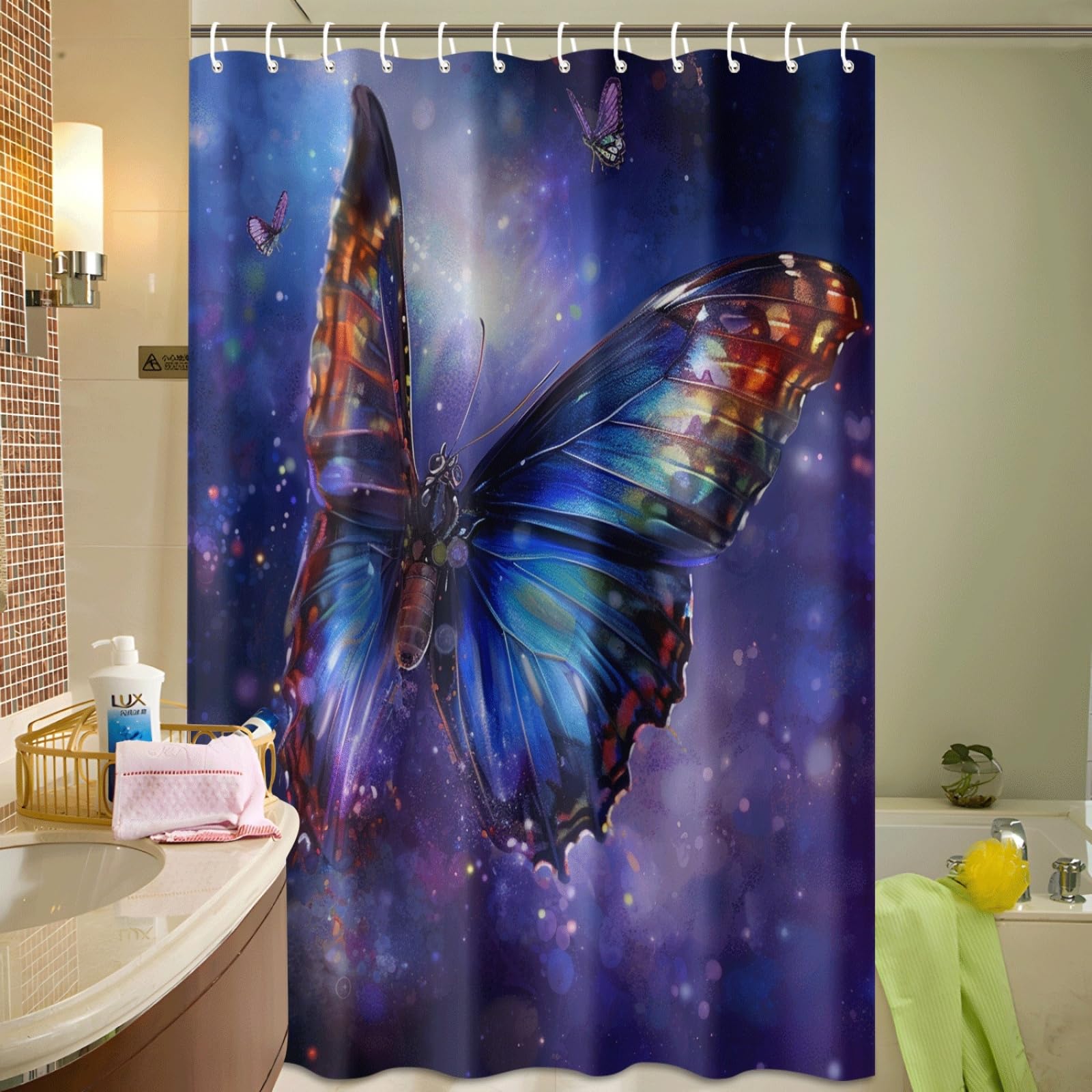 Tenda Doccia Farfalla Viola Tenda Doccia Antimuffa Impermeabile Poliestere Lavabile con 12 Ganci Facile da Installare Tende Finestra Bagno per Dormitorio Hotel (180x220cm)