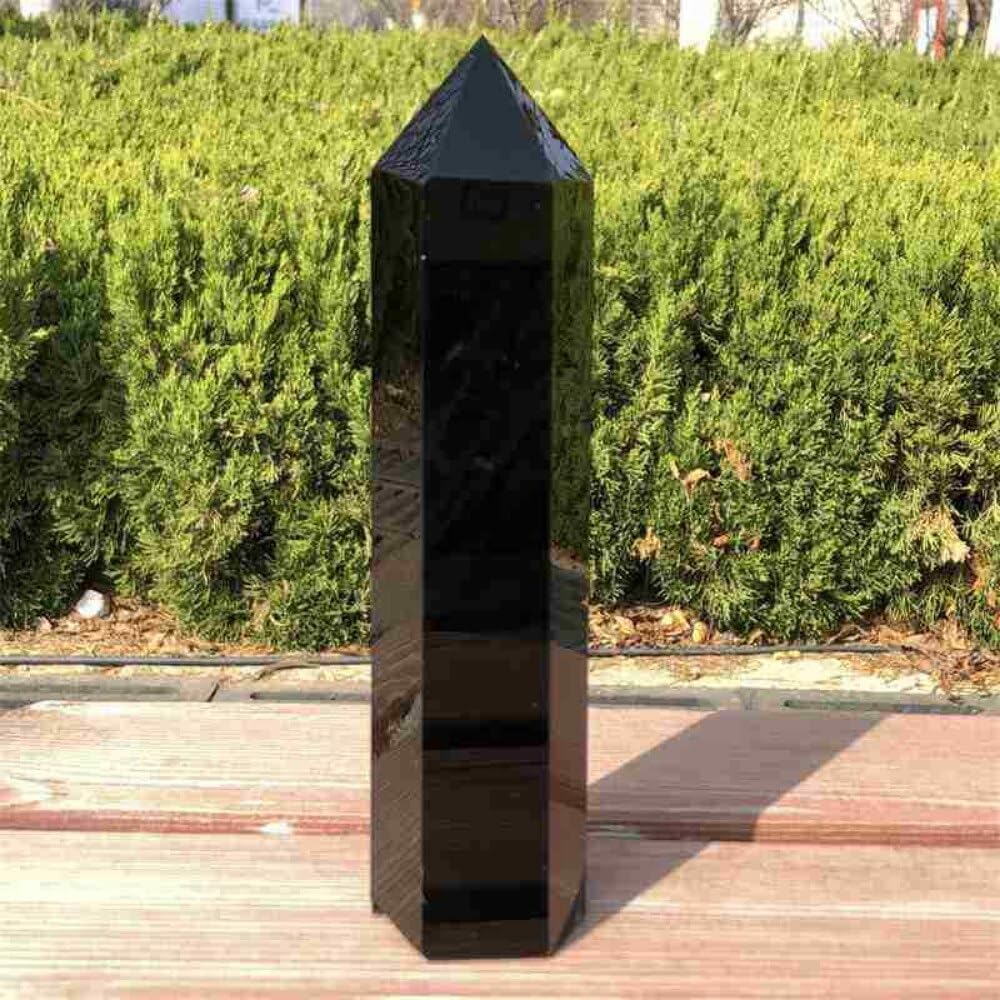 KJEBVHIRS Large Black Obsidian Hexagon Point Hand Polished Crystal Wand Column Stone Tower Ornaments (Size : 400-500g)