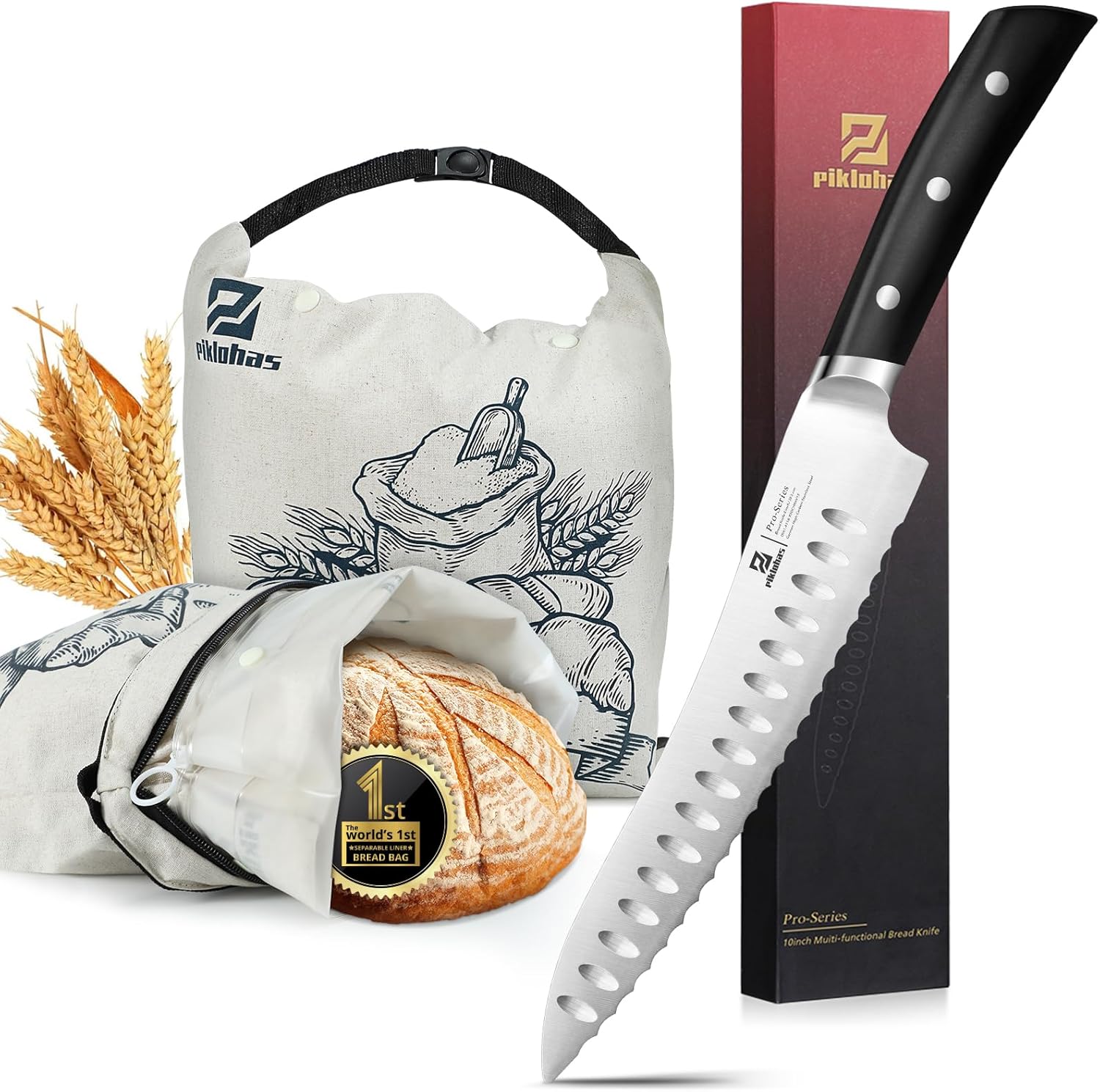 Reusable Bread Bags for Homemade Bread+10 Inch Resharpenable Bread Knife