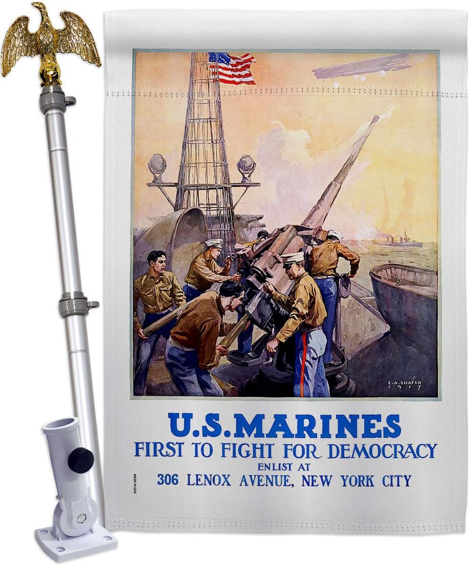 Marine Corps First to Fight House Flag Armed Forces USMC Semper Fi United State American Military Veteran Retire Small Decorative Gift Yard Banner Double-Sided Made In USA 28 X 40