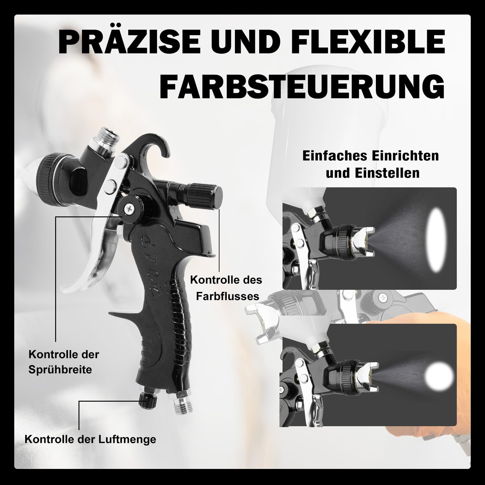HVLP pistolet do lakierowania, zestaw z 4 dyszami 1,4/1,7/2,0/2,5 mm i separatorem filtra, profesjonalny pistolet do lakierowania na sprężone powietrze, grawitacyjny, z plastikowym kubkiem o